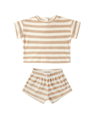 Terry Tee + Short Set - Latte Stripe