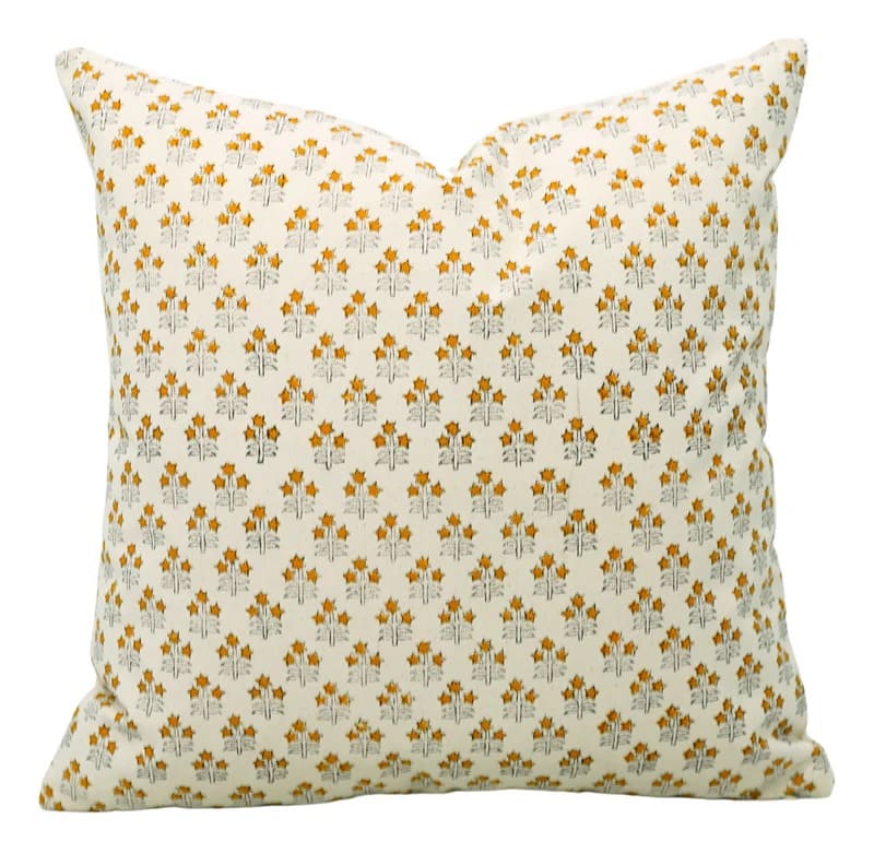 Handcrafted Mini Orange Floral Pillow Cover - Kesariya