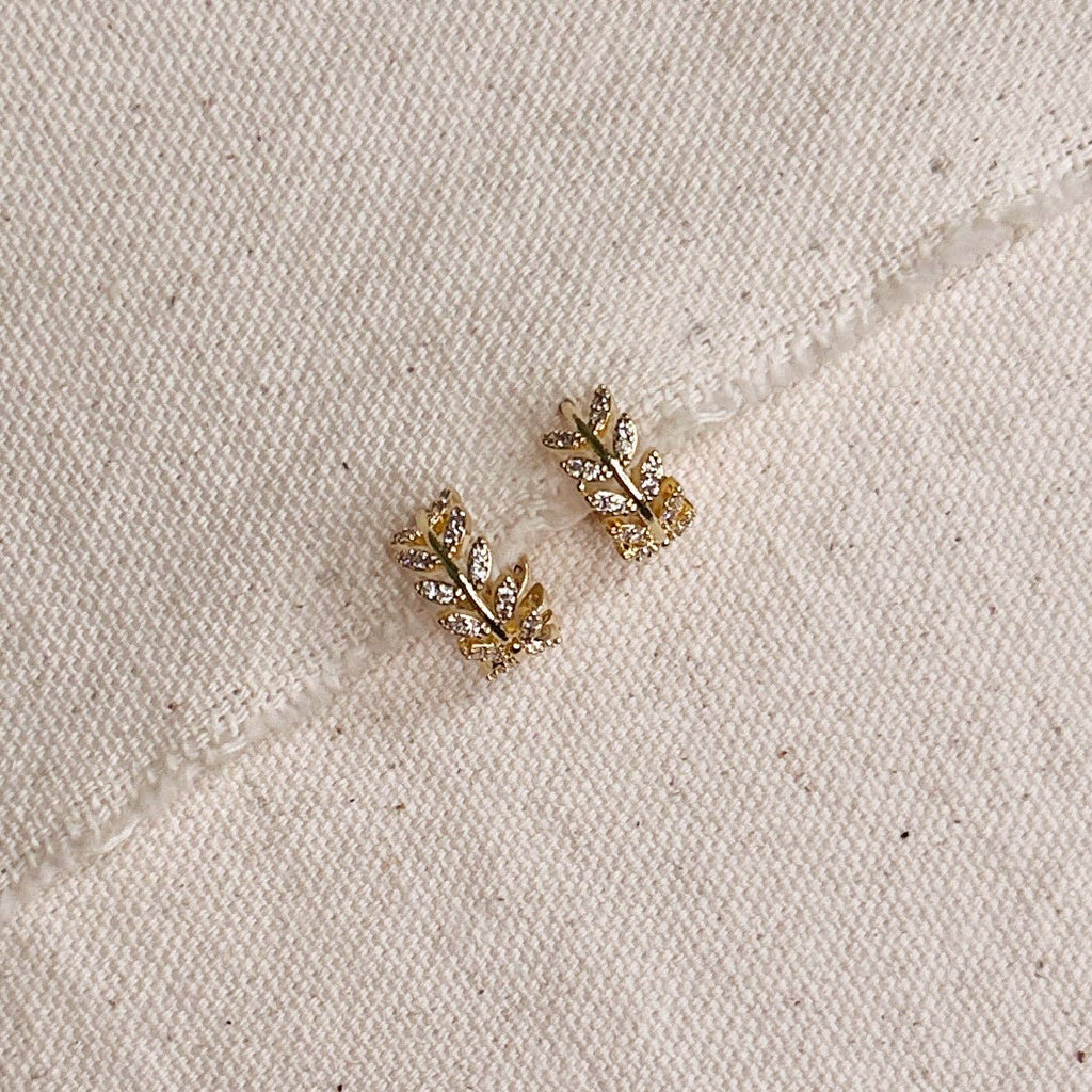 CZ Leaf Clicker Hoop Earrings