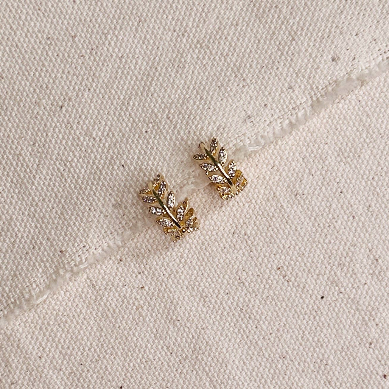 CZ Leaf Clicker Hoop Earrings
