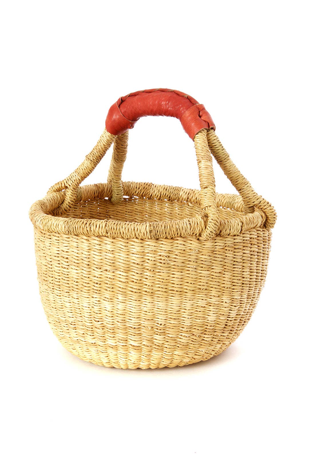 Mini Ghanaian Bolga Basket with Leather Handle